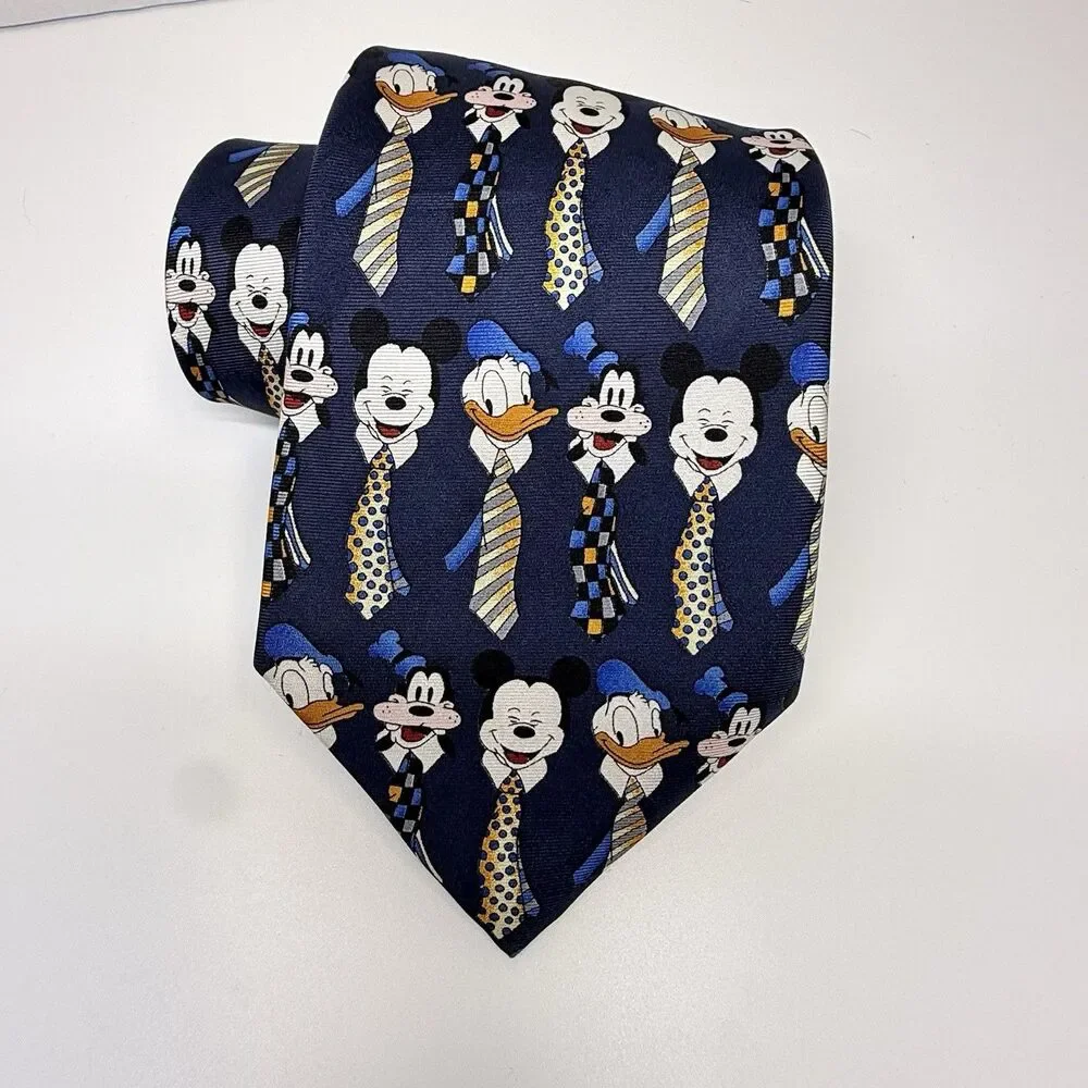 Walt Disney World Mickey Donald Goofy Wearing Ties 100% Silk Neck Tie